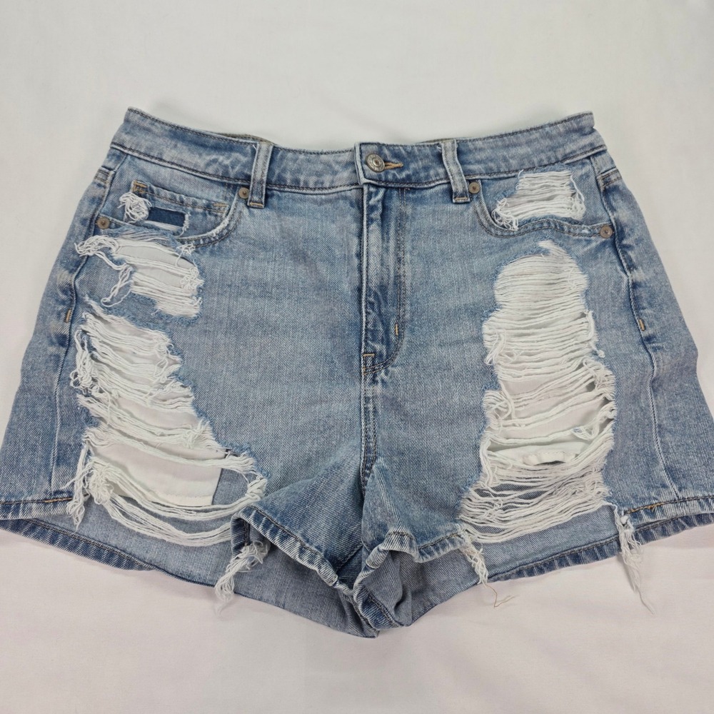 American Eagle Distressed Denim Shorts Light Wash High‎ Rise Size 10 Comfort